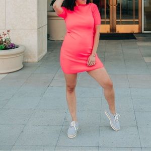 Fluorescent pink bodycon dress